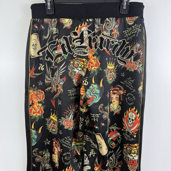 New Ed Hardy Shrunken Flashboard Tracksuit 2 Pc Crop Jacket Wide Leg Pants Y2K - Picture 12 of 16